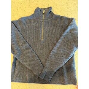 Quince Mongolian Cashmere Fisherman Quarter Zip Sweater Heather Storm Blue Wome…